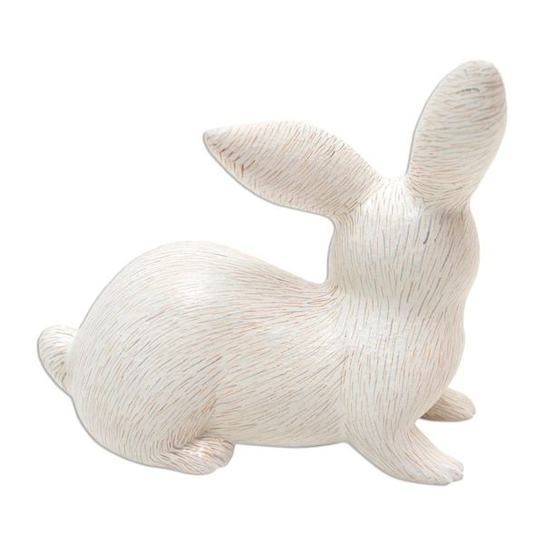 Alternate image for Hand Painted Suar Wood Rabbit Figurine Wise Rabbit in White