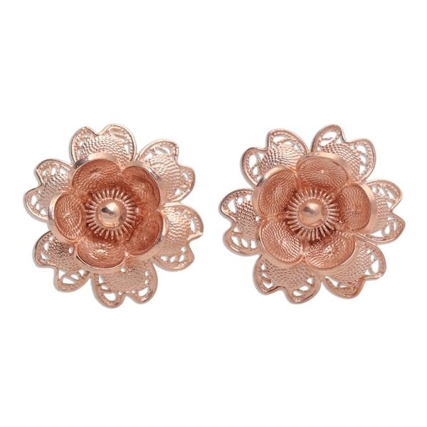 Alternate image for Hand Made Rose Gold Plated Flower Button Earrings Grateful Flower