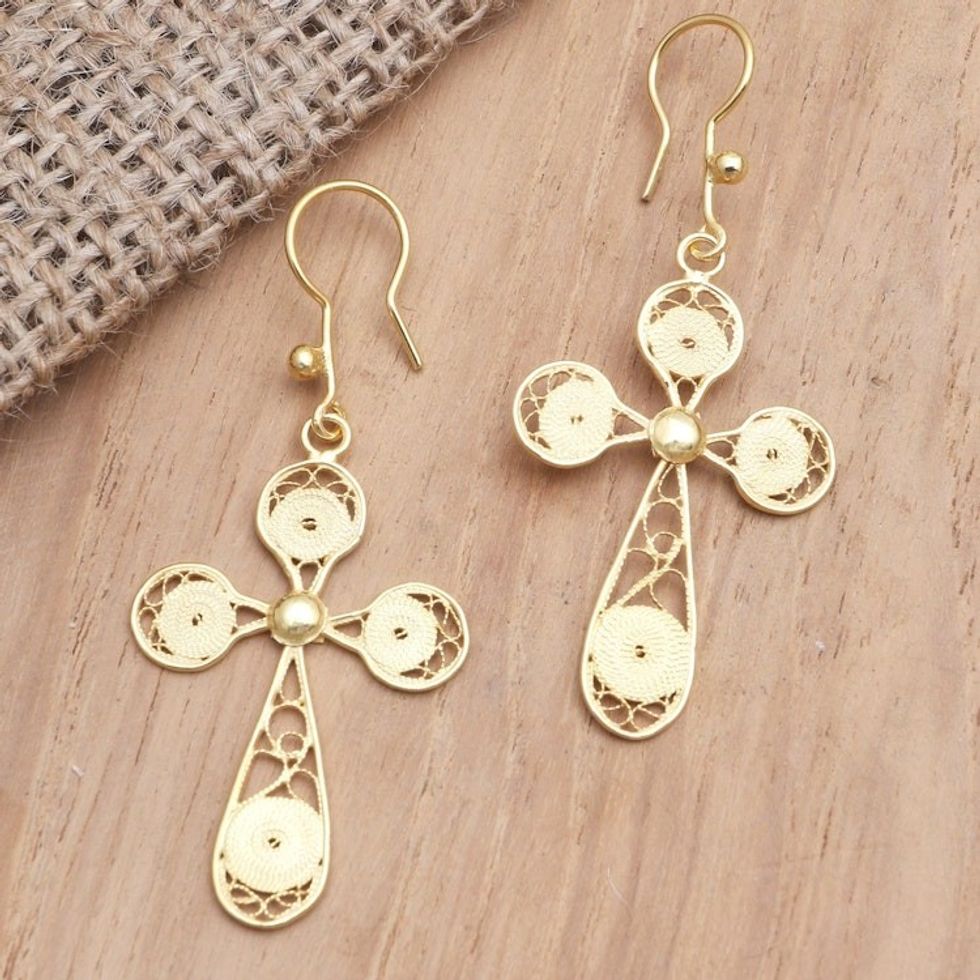 Handmade Gold-Plated Dangle Earrings 'Calm Peak'