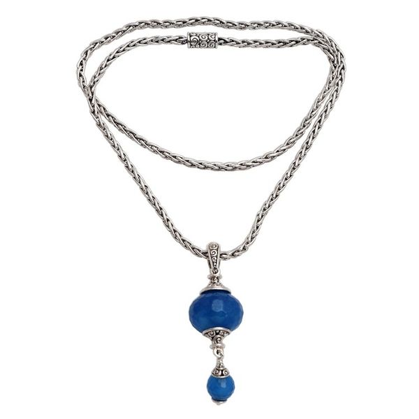 Alternate image for Faceted Chalcedony Bead Sterling Silver Pendant Necklace Merajan in Blue