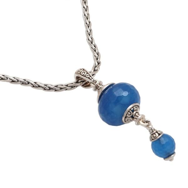 Alternate image for Faceted Chalcedony Bead Sterling Silver Pendant Necklace Merajan in Blue