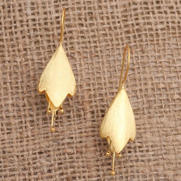 Alternate image for Gold-Plated Floral-Motif Drop Earrings Flower Essence