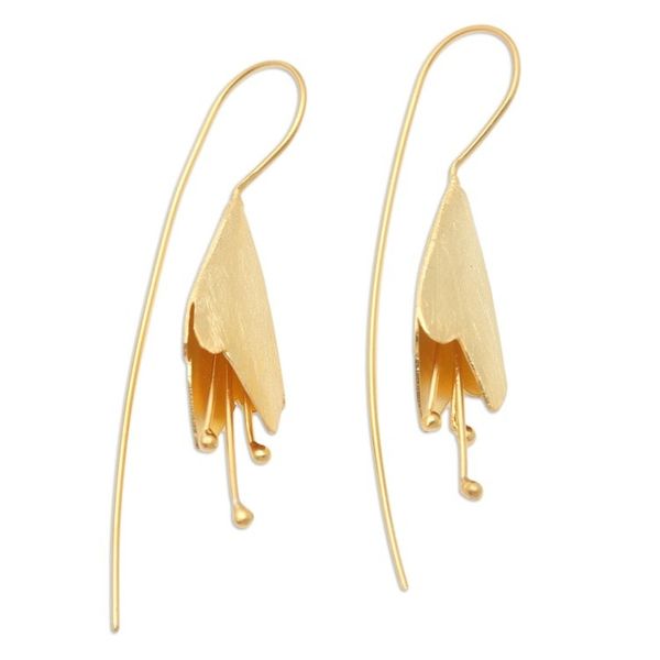 Alternate image for Gold-Plated Floral-Motif Drop Earrings Flower Essence