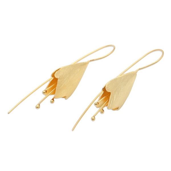Alternate image for Gold-Plated Floral-Motif Drop Earrings Flower Essence
