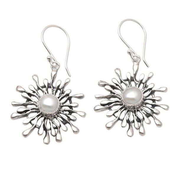 Alternate image for Handmade Sterling Silver and Pearl Dangle Earrings Radial Pearl