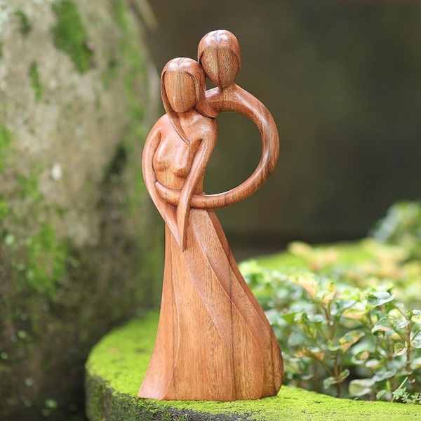 Alternate image for Artisan Crafted Suar Wood Romantic Statuette from India Fairytale