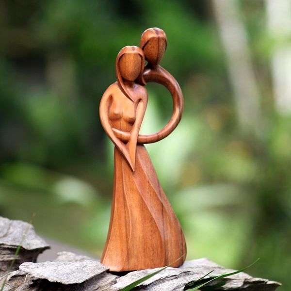 Alternate image for Artisan Crafted Suar Wood Romantic Statuette from India Fairytale