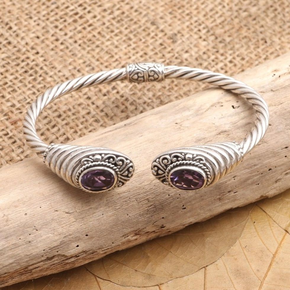 Amethyst and Sterling Silver Cuff Bracelet 'Purple Loop'