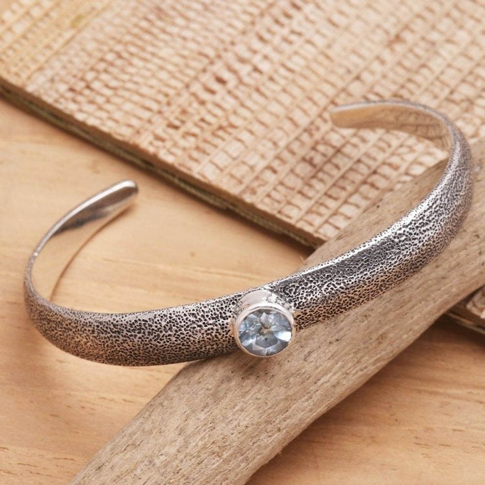 Handmade Sterling Silver and Blue Topaz Cuff Bracelet 'Invisible Eye'