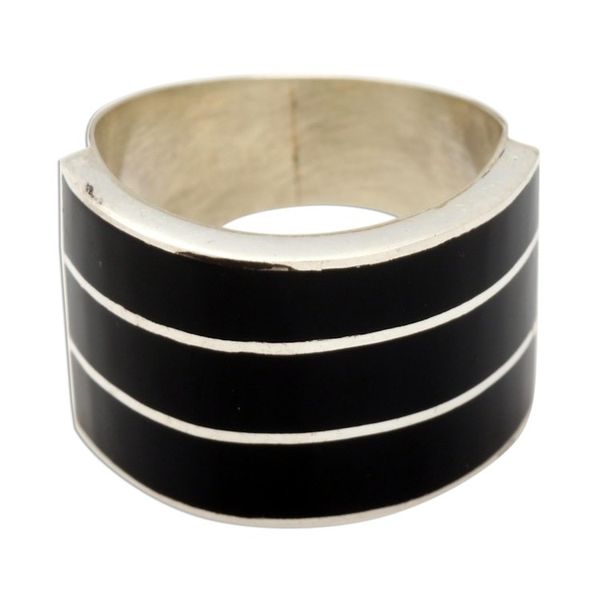Alternate image for Triple Band Ring Black Resin Sterling Silver Band of Three - Black