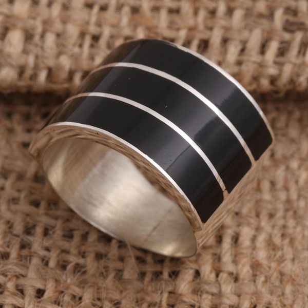 Alternate image for Triple Band Ring Black Resin Sterling Silver Band of Three - Black