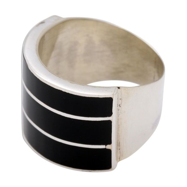Alternate image for Triple Band Ring Black Resin Sterling Silver Band of Three - Black