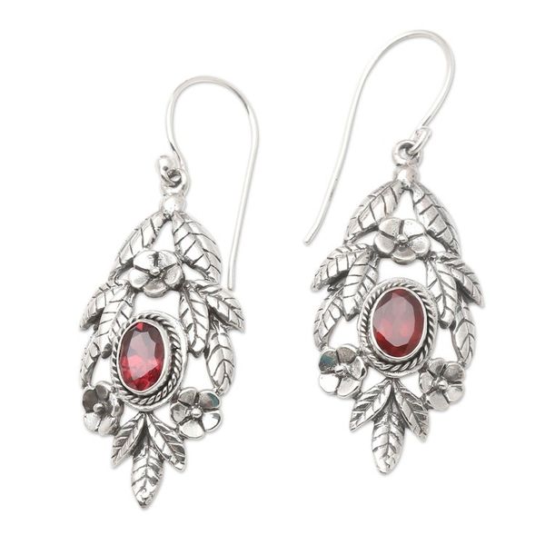 Alternate image for Garnet and Sterling Silver Floral Dangle Earrings Fiery Frangipani