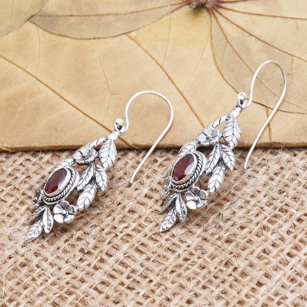 Alternate image for Garnet and Sterling Silver Floral Dangle Earrings Fiery Frangipani