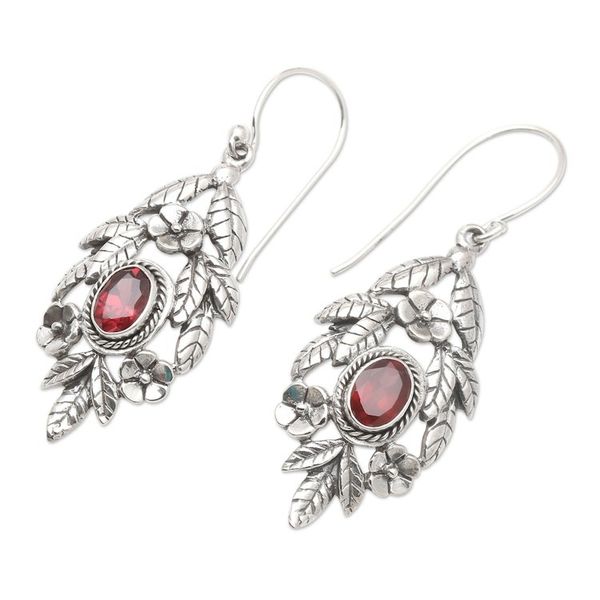 Alternate image for Garnet and Sterling Silver Floral Dangle Earrings Fiery Frangipani