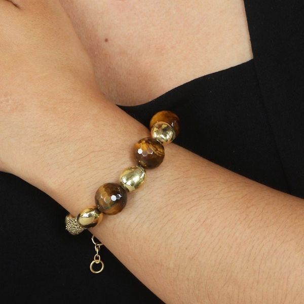 Alternate image for Hand Crafted Gold-Accented Tigers Eye Beaded Bracelet Interplanetary
