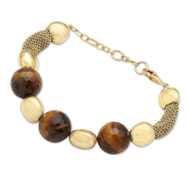 Alternate image for Hand Crafted Gold-Accented Tigers Eye Beaded Bracelet Interplanetary