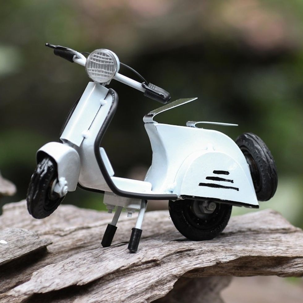 Hand Made Recycled Metal Scooter Sculpture 'Spirited Scooter in White'