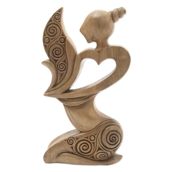 Alternate image for Heart-Themed Hibiscus Wood Statuette from Bali Tender Heart