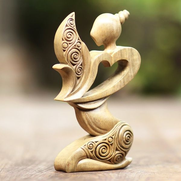 Alternate image for Heart-Themed Hibiscus Wood Statuette from Bali Tender Heart