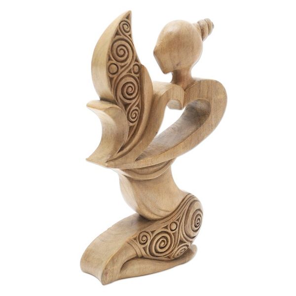Alternate image for Heart-Themed Hibiscus Wood Statuette from Bali Tender Heart