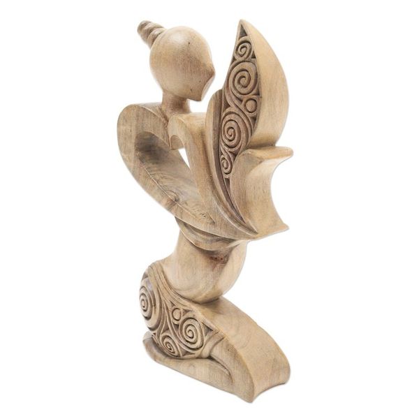 Alternate image for Heart-Themed Hibiscus Wood Statuette from Bali Tender Heart