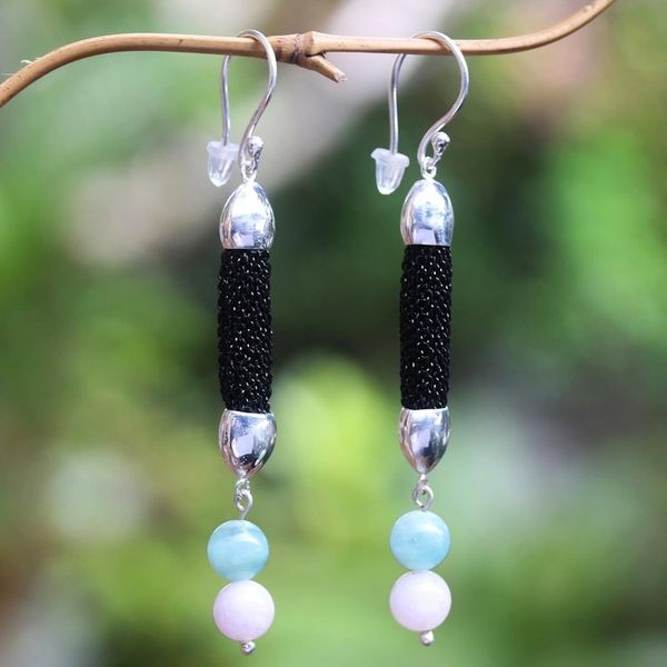 Alternate image for Hand Made Rose Quartz and Beryl Dangle Earrings Soft Side