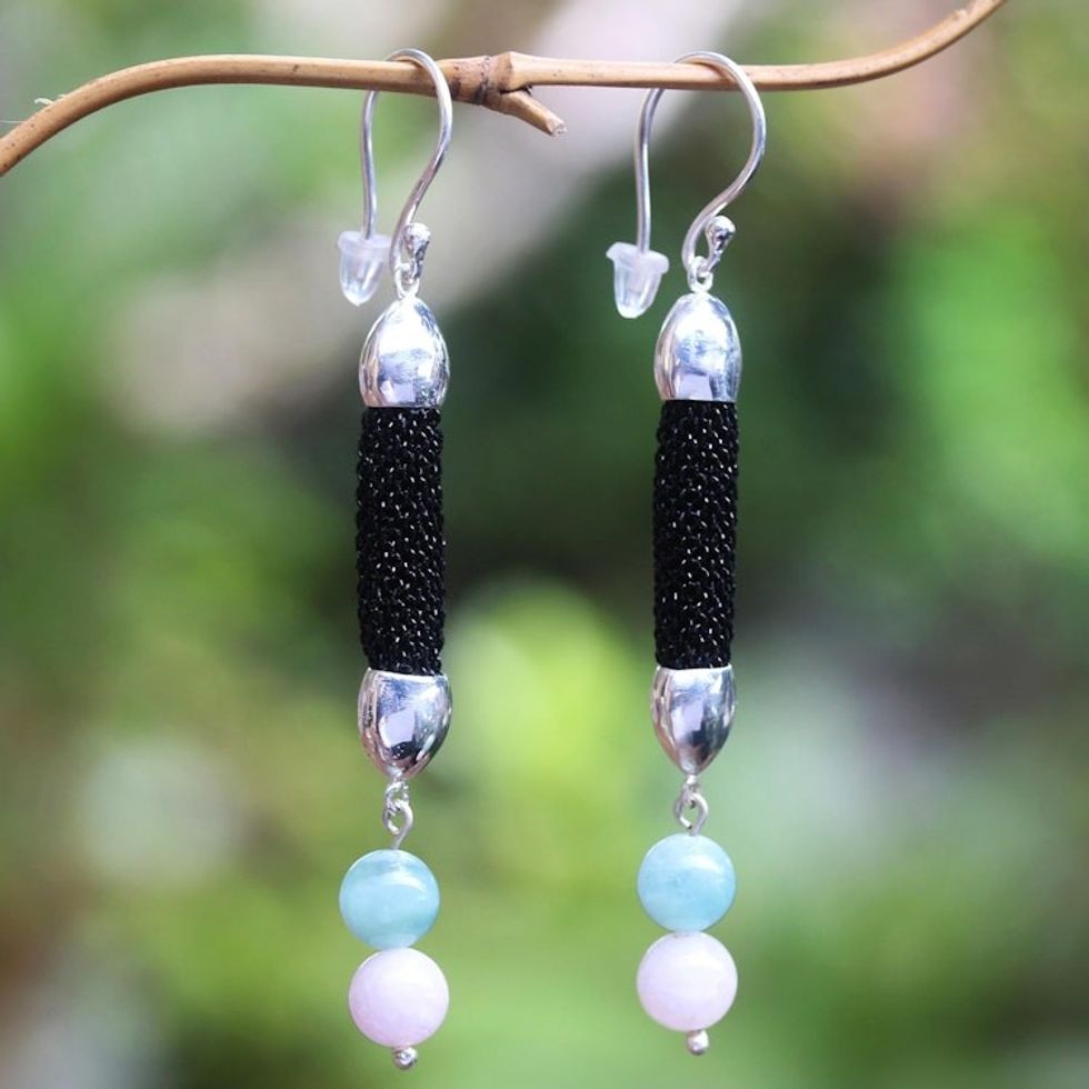 Hand Made Rose Quartz and Beryl Dangle Earrings 'Soft Side'