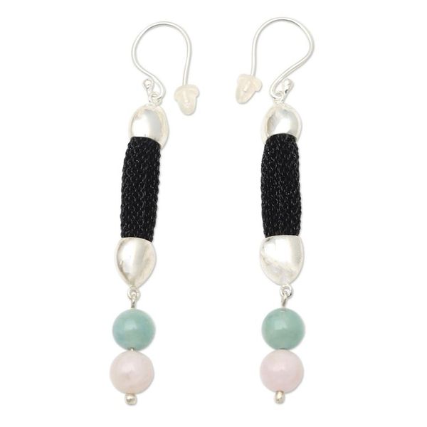 Alternate image for Hand Made Rose Quartz and Beryl Dangle Earrings Soft Side