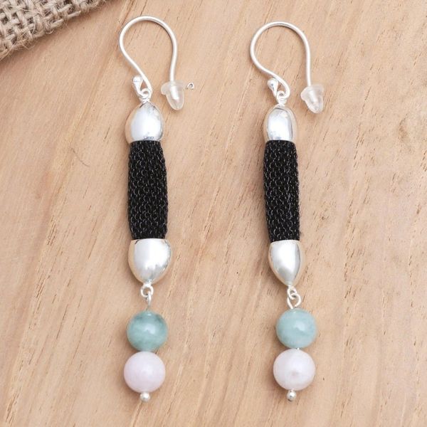 Alternate image for Hand Made Rose Quartz and Beryl Dangle Earrings Soft Side