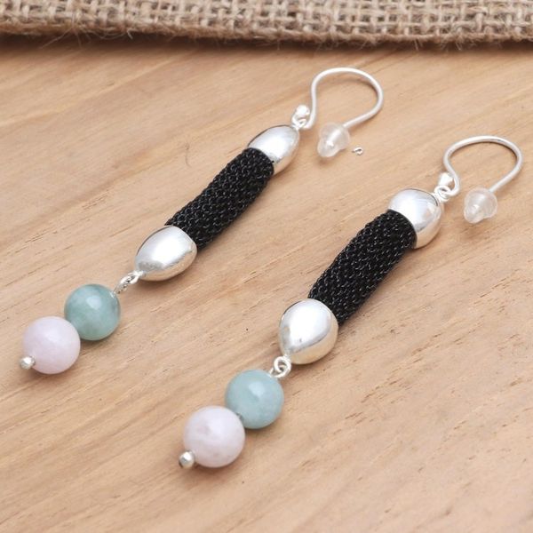 Alternate image for Hand Made Rose Quartz and Beryl Dangle Earrings Soft Side