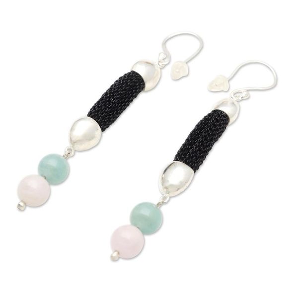 Alternate image for Hand Made Rose Quartz and Beryl Dangle Earrings Soft Side
