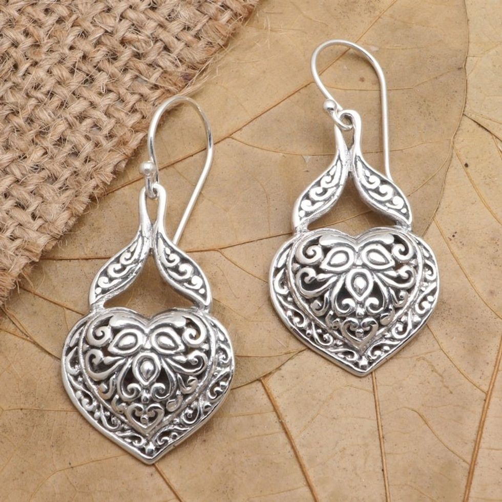 Sterling Silver Heart-Shaped Dangle Earrings 'My Affection'