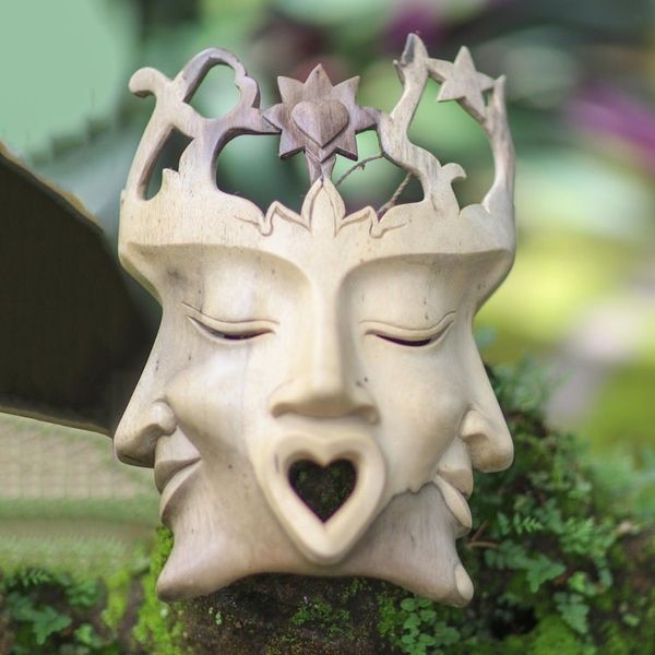 Alternate image for Hand Carved Hibiscus Wood Mask Brahman