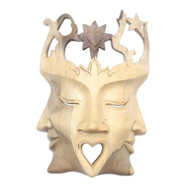 Alternate image for Hand Carved Hibiscus Wood Mask Brahman