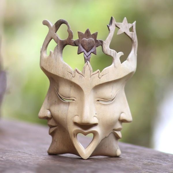 Alternate image for Hand Carved Hibiscus Wood Mask Brahman