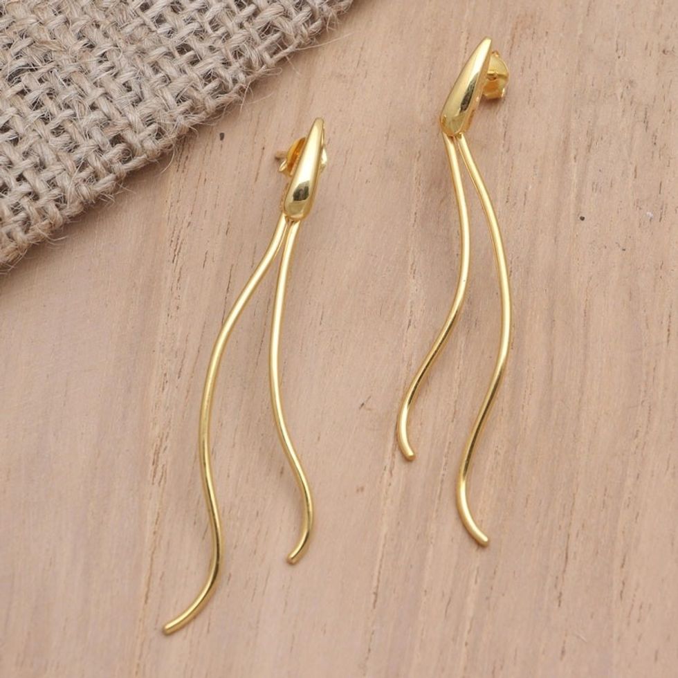 Hand Crafted Gold-Plated Brass Drop Earrings 'New Rice'