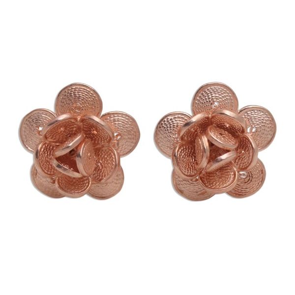Alternate image for Hand Made Rose Gold Plated Flower Button Earrings Tiny Blossoms