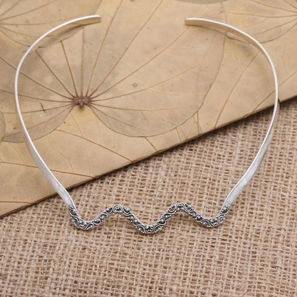 Decorative Sterling Silver Collar Necklace 'Ocean Journey'