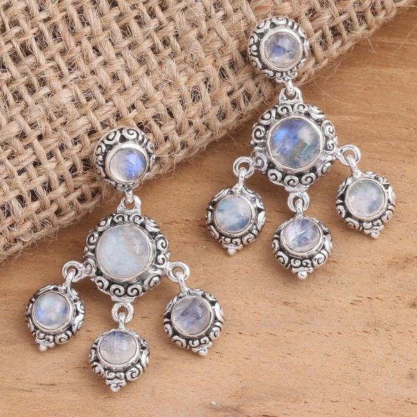 Alternate image for Rainbow Moonstone Cabochon Chandelier Earrings Raindrop Chandelier