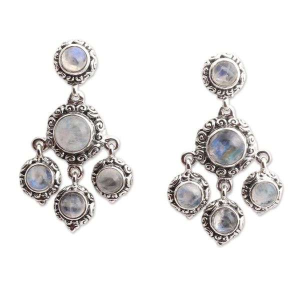 Alternate image for Rainbow Moonstone Cabochon Chandelier Earrings Raindrop Chandelier