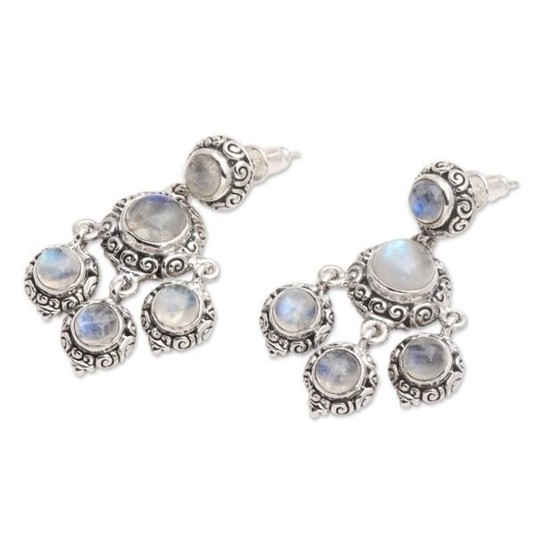 Alternate image for Rainbow Moonstone Cabochon Chandelier Earrings Raindrop Chandelier