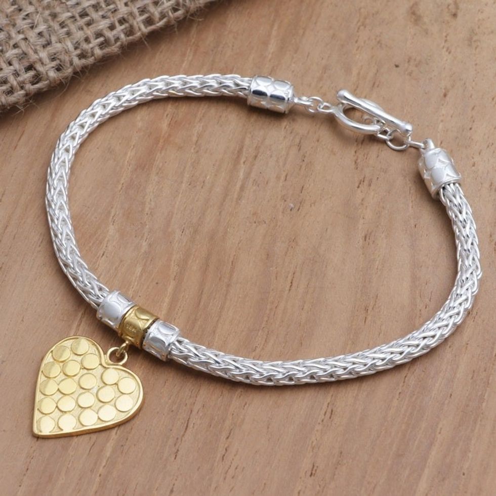 Hand Made Gold-Plated Heart Charm Bracelet from Bali 'Golden Romance'
