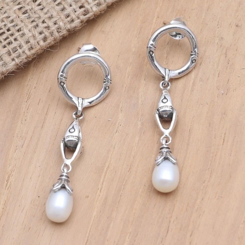 Sterling Silver and Cultured Pearl Dangle Earrings 'Right Direction'