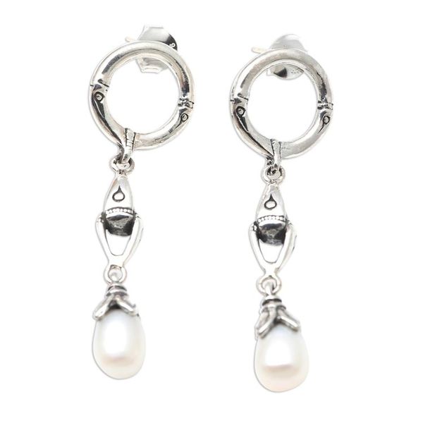 Alternate image for Sterling Silver and Cultured Pearl Dangle Earrings Right Direction