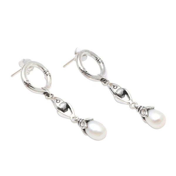 Alternate image for Sterling Silver and Cultured Pearl Dangle Earrings Right Direction