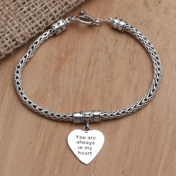 Alternate image for Hand Made Sterling Silver Heart Charm Bracelet Always in Silver