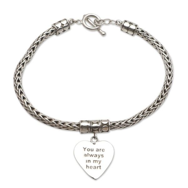 Alternate image for Hand Made Sterling Silver Heart Charm Bracelet Always in Silver