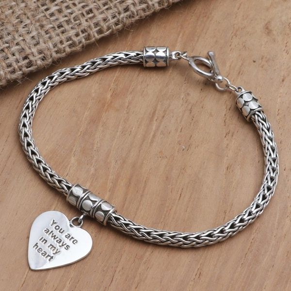 Alternate image for Hand Made Sterling Silver Heart Charm Bracelet Always in Silver