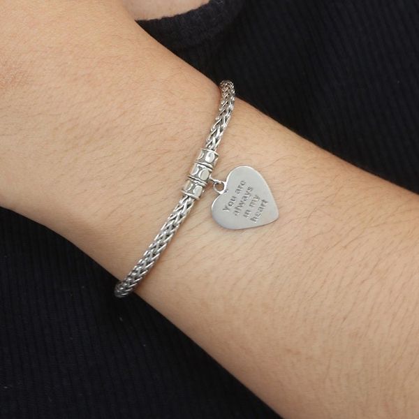 Alternate image for Hand Made Sterling Silver Heart Charm Bracelet Always in Silver